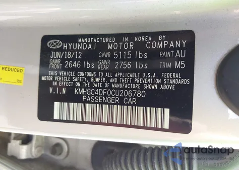 2012 Hyundai Genesis 4.6 z USA, uszkodzony, nr VIN KMHGC4DF0CU206780